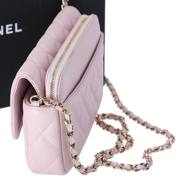 CHANEL Classic Flap Phone Holder on Chain WOC Crossbody Pink Caviar - Picture 8 of 10